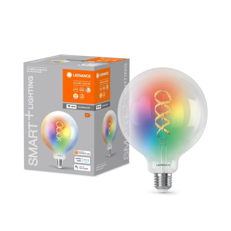 LEDVANCE SMART+ E27 WiFi Filament Globe 40 Multicolour Lampe 4,8W wie 40W Tunable White & RGBW